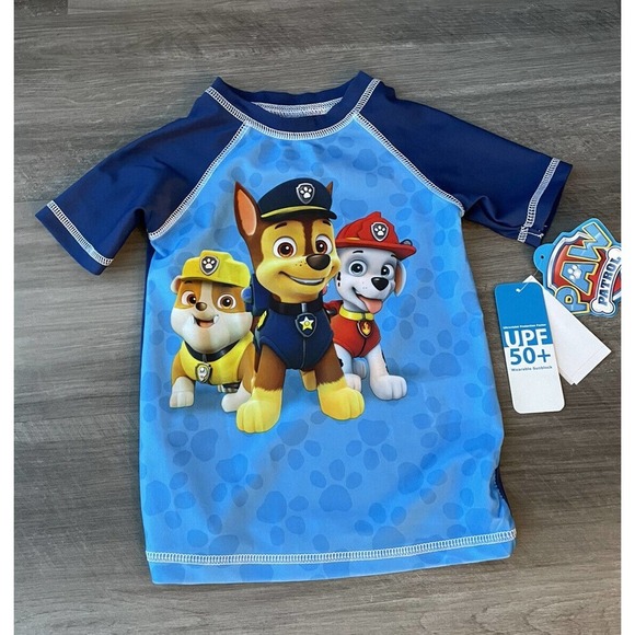 Paw Patrol Toddler Boys Swim Shirt NWT Short Sleeve Top UPF 50+ 2T - Picture 1 of 4
